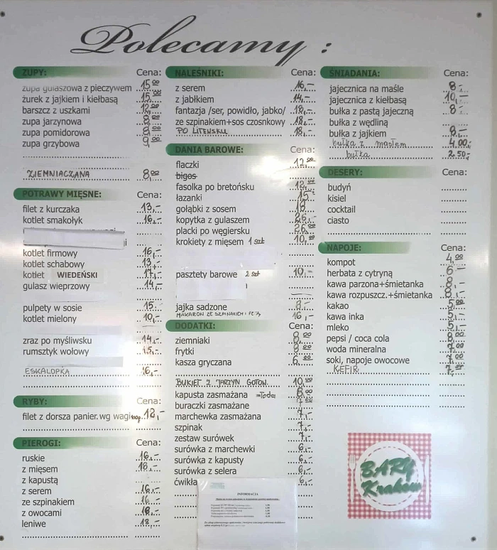 Bar mleczny POD FILARKAMI - Restauracja Kraków